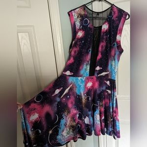 Galaxy print skater dress sheer cut out